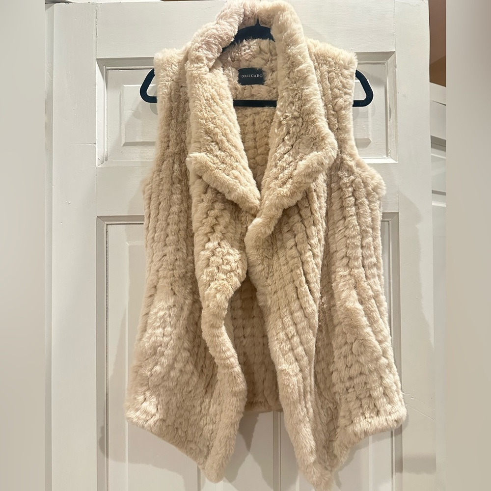 Dolce Cabo faux rabbit fur coat vest jacket pockets ski super warm